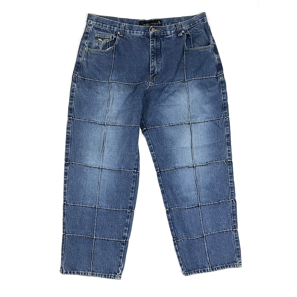 Vibes Gold Label Jeans Mens 42x32 Blue Patchwork Panel Straight Leg 90s Hip Hop